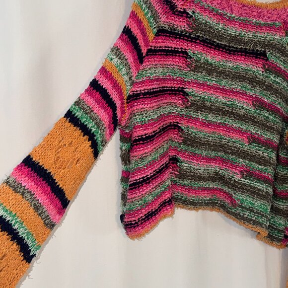 Free People Multicolor Striped Flared Sleeve Sweater Women's Size Medium - Picture 5 of 7